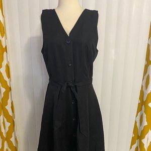LOFT Black Button Down Belted Sleeveless A-Line Women's Dress 8